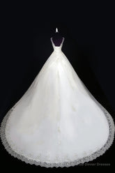 2025 A Line Wedding Dresses, Scoop Tulle With Applique And Beads Lace Up